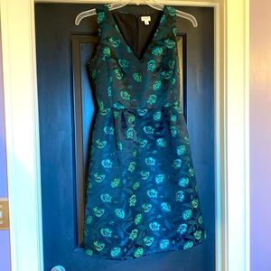 JCrew black and floral embroidered knee length dress